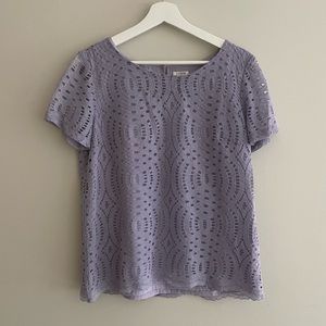 J. Crew Factory Women’s Lace Lined Short Sleeve Shirt in Lavender